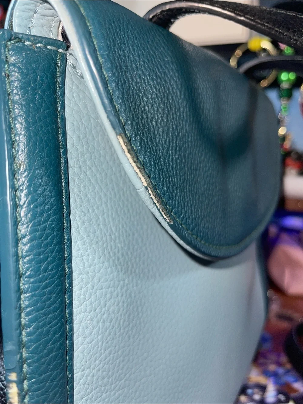 kate spade two-tone teal and light blue leather satchel